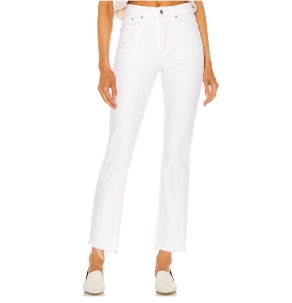 GRLFRND Karolina Distressed High Rise Straight Raw Hem
